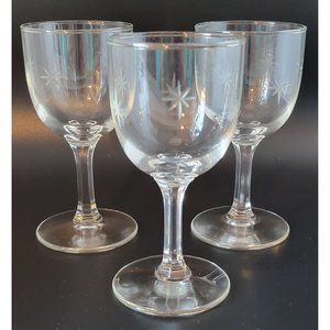 C.G. Quartex Crystal Star Dust 3oz Wine Glasses 4 1/4"  Set Of 3 Vintage MCM